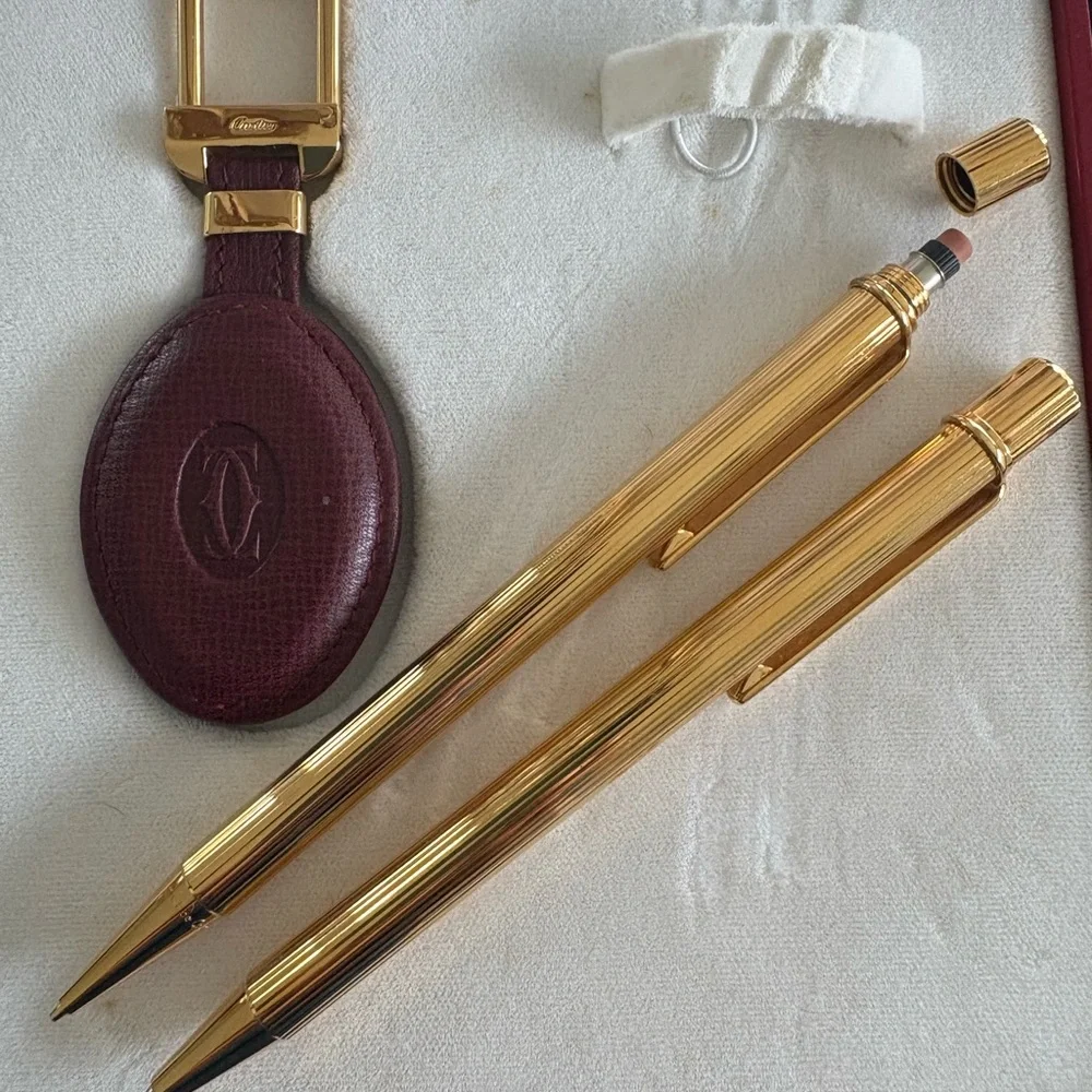 Stunning Cartier Vintage Must De Cartier Gold Plated Pen and Pencil & Key Chain
